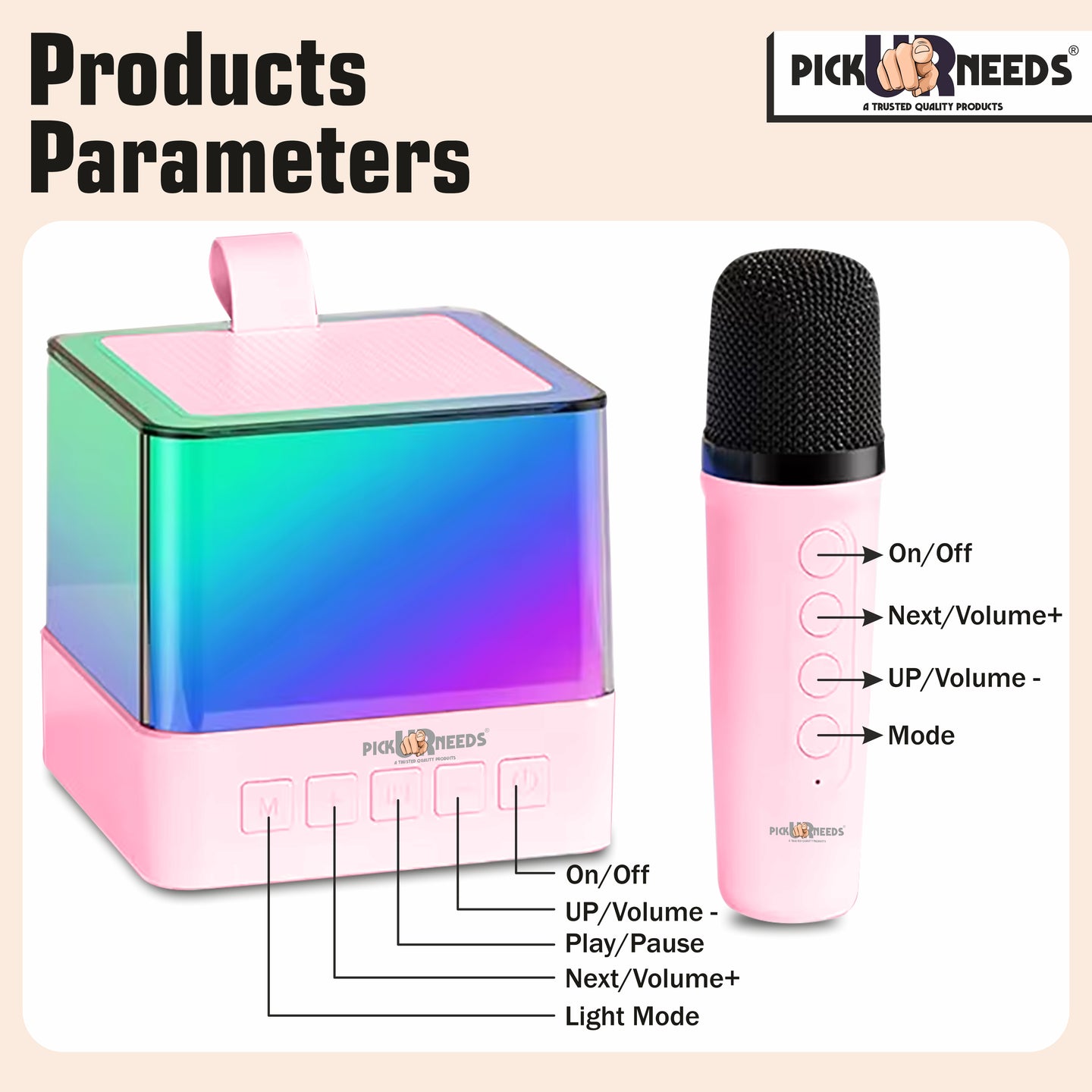 Pick Ur Needs Rechargeable Karaoke Mike 4 Type Voice RGB Light For Singing Bluetooth Speaker Microphone  (Blue)